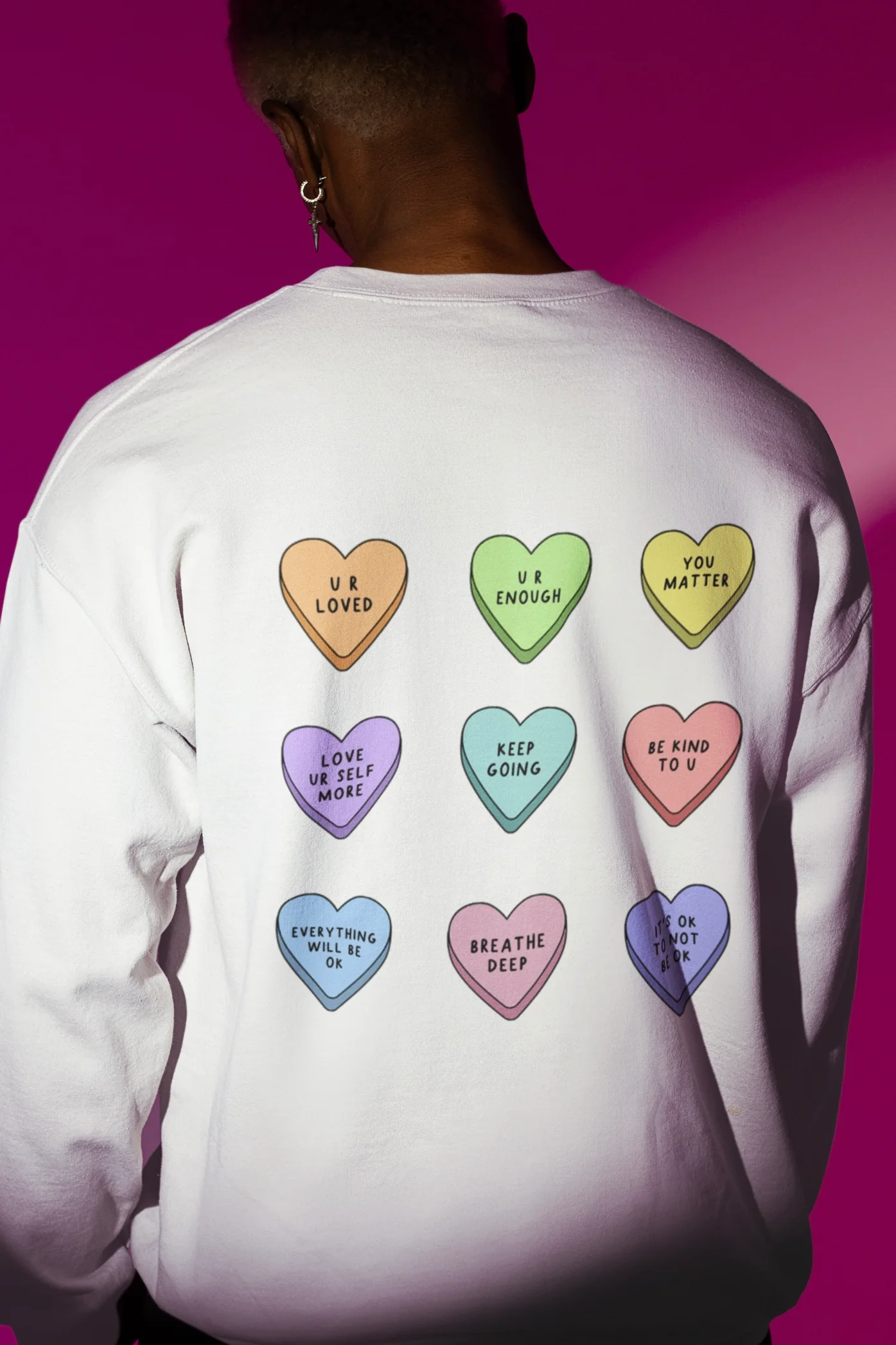 You Are Enough + Candy Hearts (Silver 🩶) - Sweatshirt - Image 4